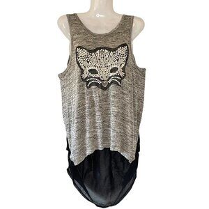 I-NER Cat Face Tank Top High-Low Hem